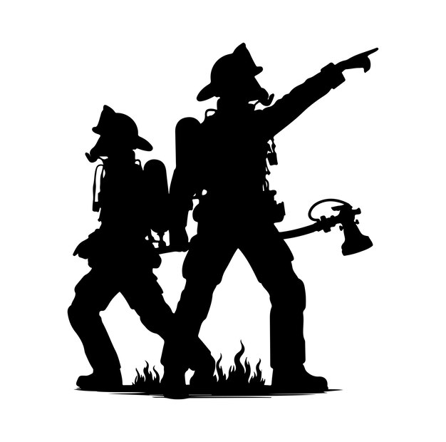 Brandweermannen poseren silhouet vector illustratie.