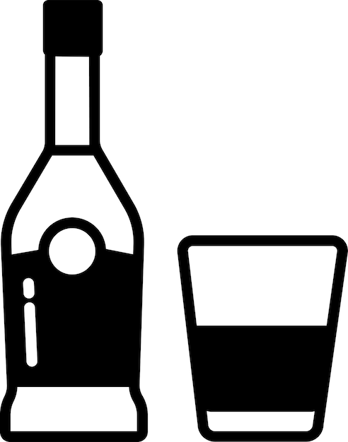 Vector brandy glass and bottle glyph and line vector illustration