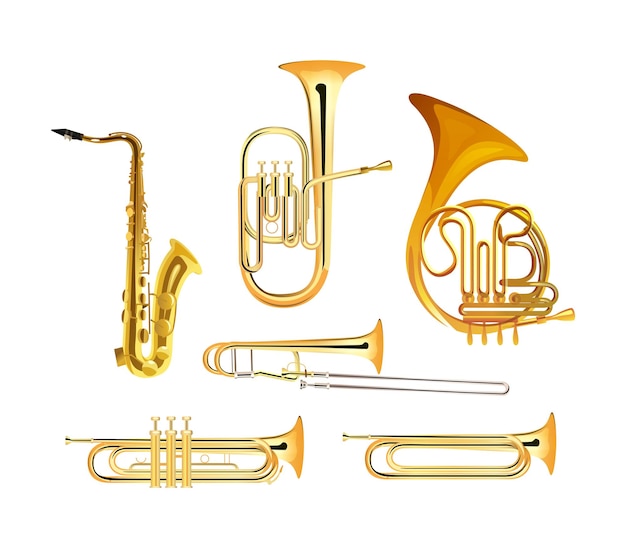 Premium Vector  Brass wind orchestra musical instruments