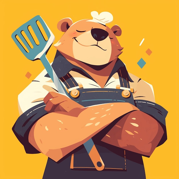 Vector a brave bear chef cartoon style