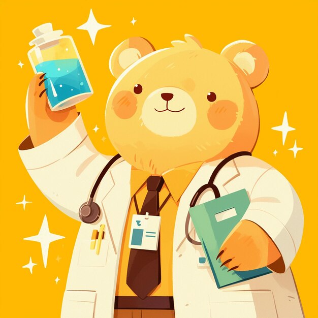 A brave bear doctor cartoon style