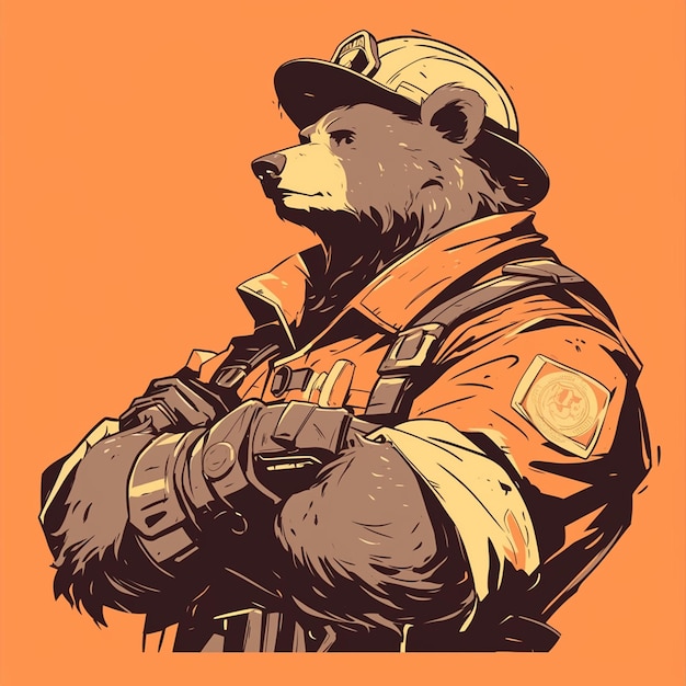 A brave bear firefighter cartoon style