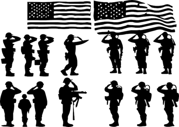 Vector brave defender army soldier black silhouette vector art