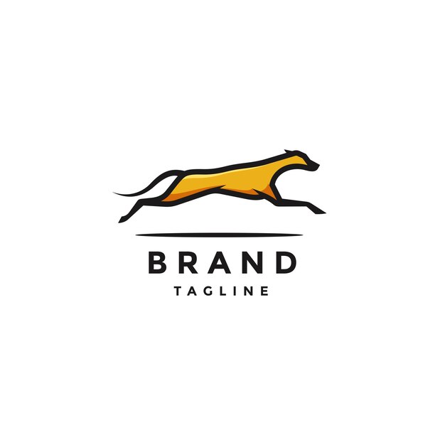 Brave Jumping Dog Logo Design Silhouet van een mannelijke hond die snel loopt Logo Design