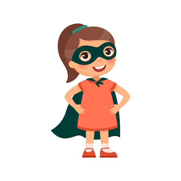 Premium Vector | Brave little girl in a heroic pose and a superhero costume