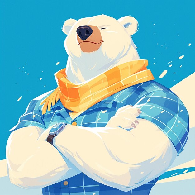 A brave polar bear laundry worker cartoon style