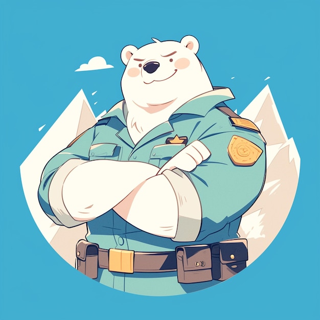 Vector a brave polar bear police cartoon style