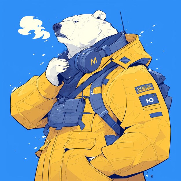 A brave polar bear soldier cartoon style