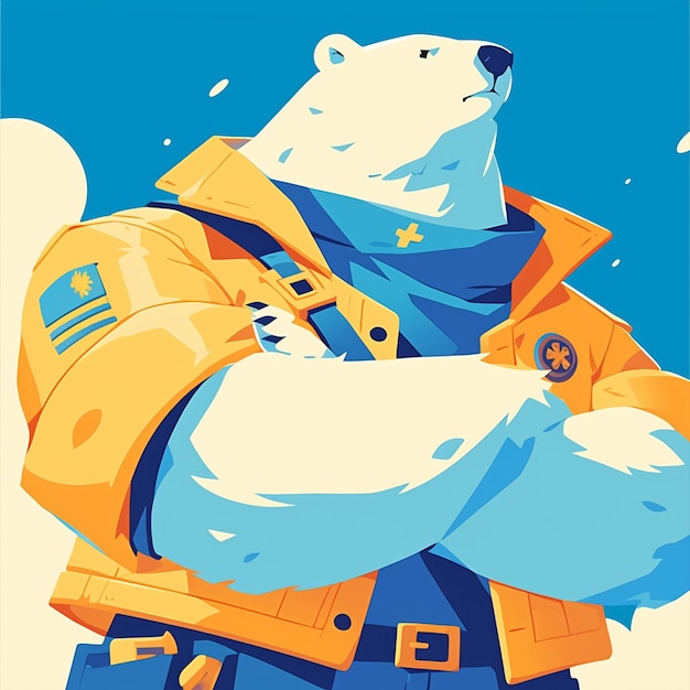 A brave polar bear soldier cartoon style