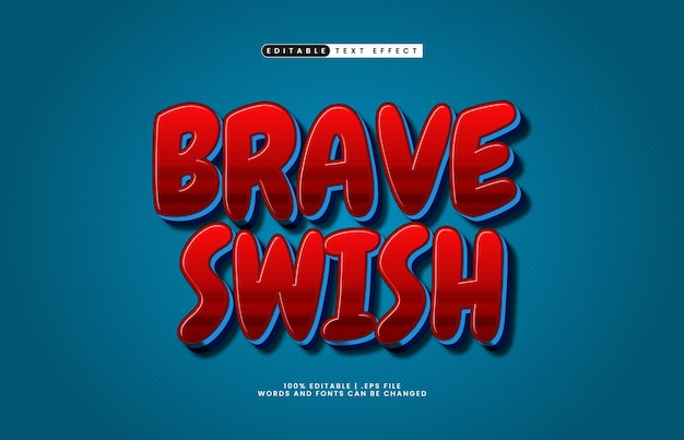 Brave swish bewerkbare tekst-effect met een kinderen en speel tekst stijl