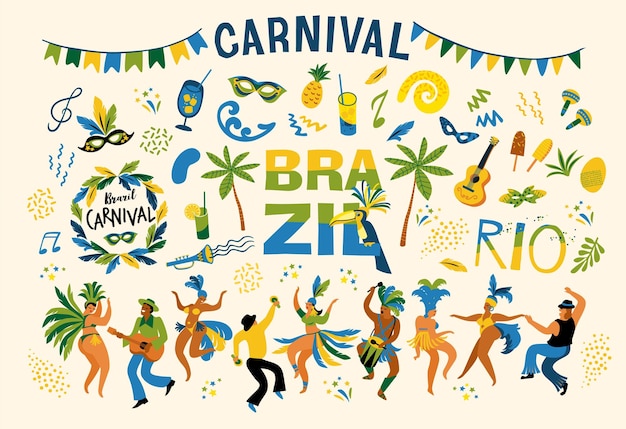 Вектор Карнавал в бразилии большой векторный клипарт отдельные иллюстрации для концепции карнавала и др.