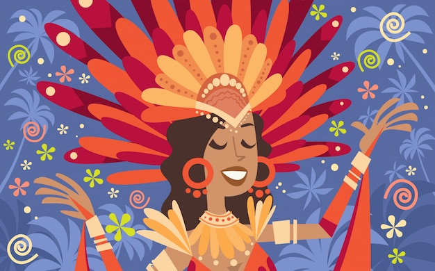 Brazil Carnival Latin Woman Wear Bright Costume Traditional Rio Party illustration