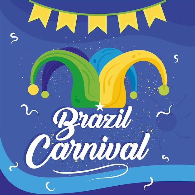 Brazil carnival template party ornaments and joker hat vector illustration