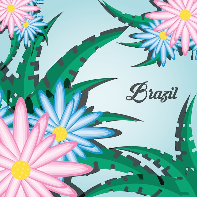 Brazil design with flowers and leaves