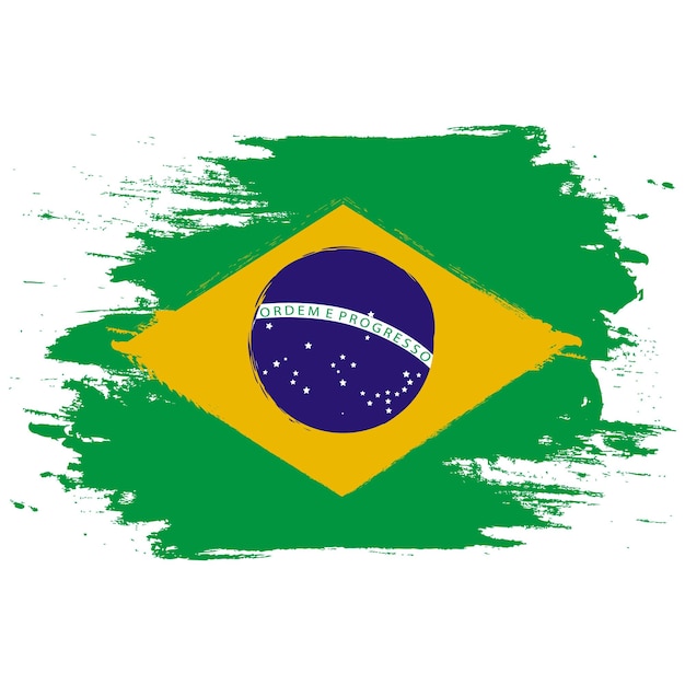 Bandiera del brasile pennello dipinto bandiera del brasile stile disegnato a mano bandiera del brasile con texture grunge