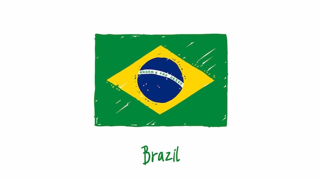 Brazil Flag Colored Pencil or Marker Sketch Vector