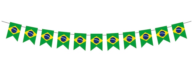 Brazil flag garland pennants on a rope for party carnival festival celebration National Day of Brazil bunting decorative pennants panoramic vector element