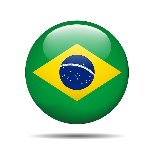 ブラジルの国旗の光沢のあるボタン ベクトル ラウンド アイコン