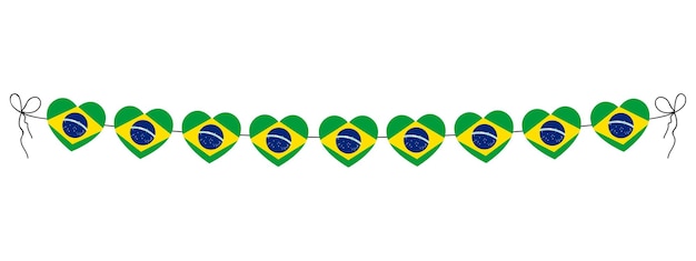 Brazil flag hearts garland string of hearts decoration simple vector illustration