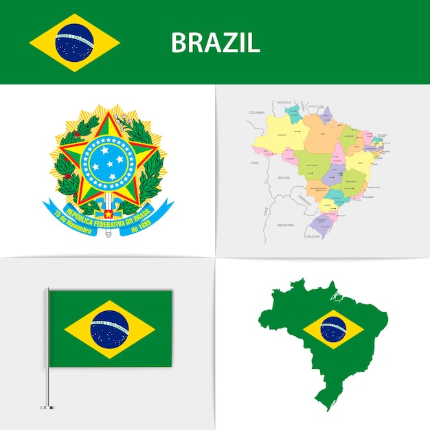 ブラジルの国旗の地図と紋章