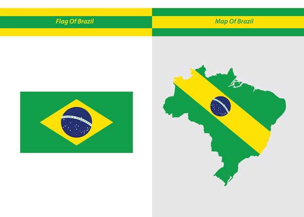 Brazil Flag and Map Design Vector