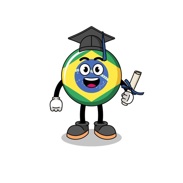 Brazil flag mascot with graduation pose
