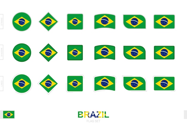 Brazil flag set, simple flags of Brazil with three different effects.