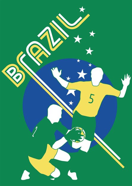 BRAZIL FOOTBALL SOCCER PLAYERS WITH FLAG BACKGROUND SPORTS VECTOR DESIGN