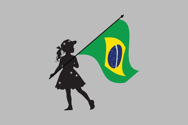 Vettore ragazza brasiliana con la bandiera bandiera nazionale brasiliana eps vector illustration