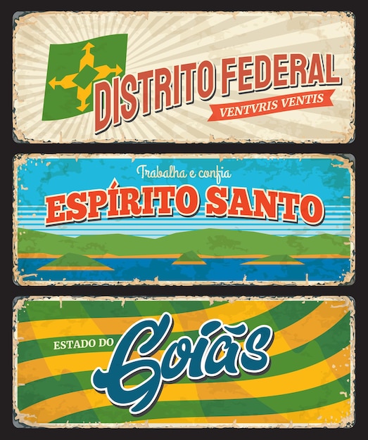 Brazil Goias, Espirito Santo and Distrito Federal provinces grunge rusty plates