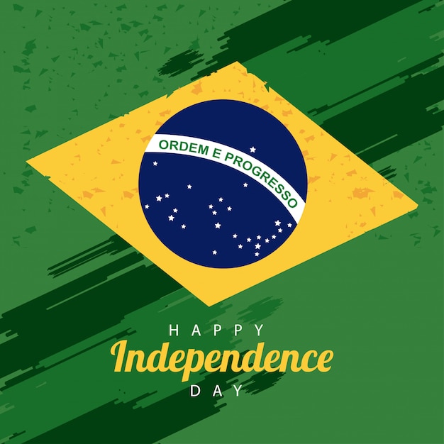 Vettore celebrazione felice del giorno dell'indipendenza del brasile con bandiera e testo