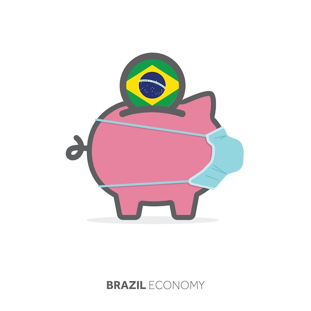 Brazil healthcare savings piggy bank with medical face mask