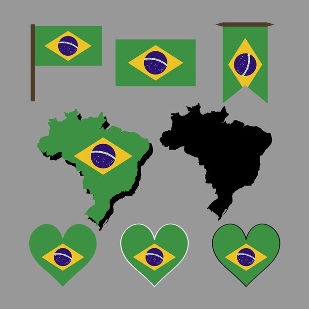 ブラジルの地図とブラジルの国旗ベクトルイラスト