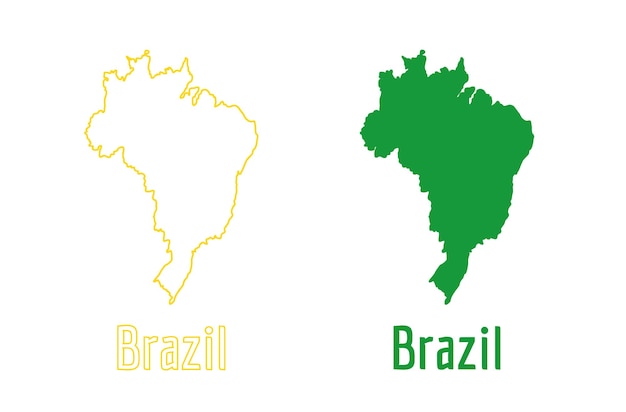 브라질 지도 국가 아이콘 개요 스타일 및 평면 벡터 실루엣