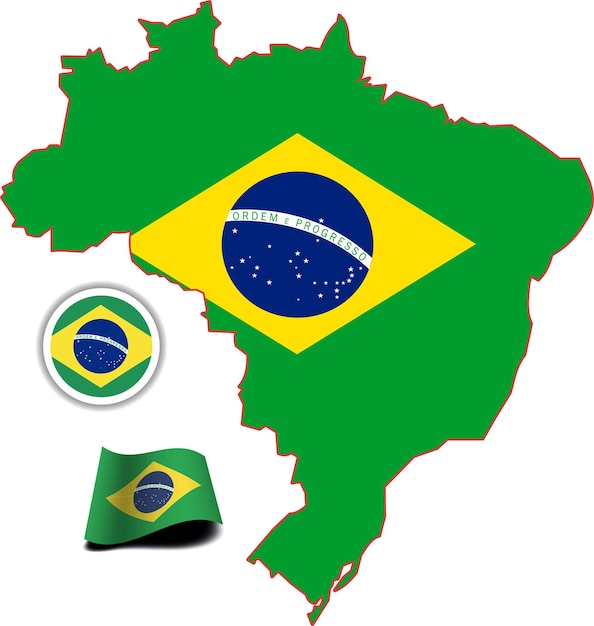 Vector brazil map and flag