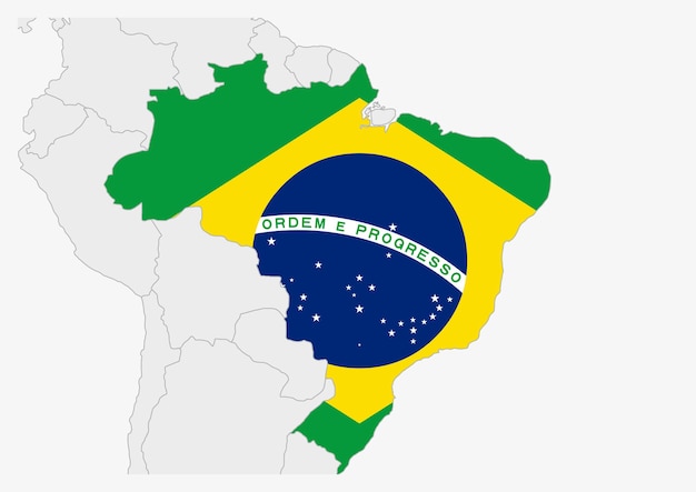 Brazil map highlighted in brazil flag colors gray map with neighboring countries