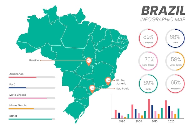 평면 디자인에 브라질지도 Infographic