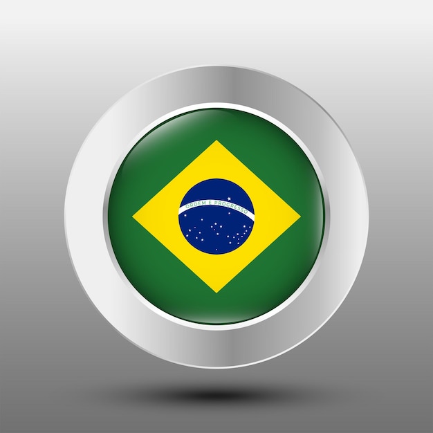 Vector brazil round flag metal button background