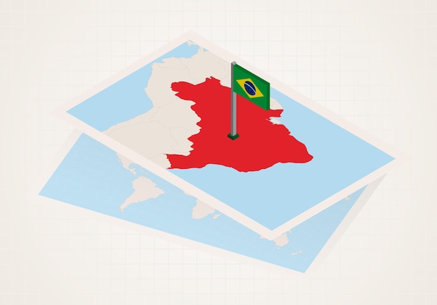 브라질의 아이소메트릭 플래그로 지도에서 선택된 브라질