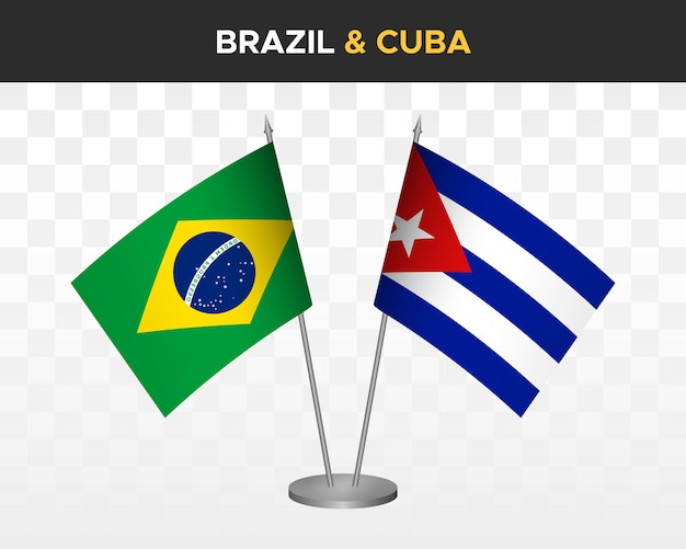 Brazil vs cuba desk flags mockup isolated 3d vector illustration table flags