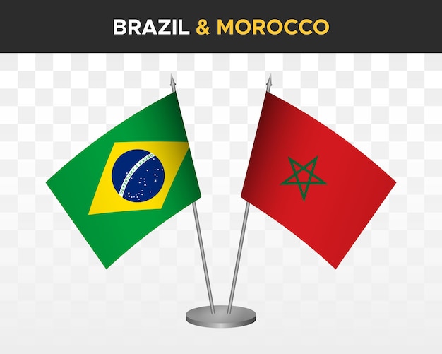 Brazil vs Morocco desk flags mockup isolated 3d vector illustration table flags