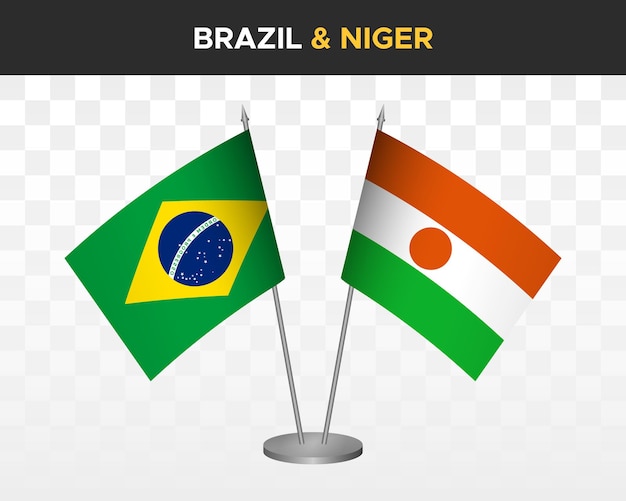 Brazil vs niger desk flags mockup isolated 3d vector illustration table flags