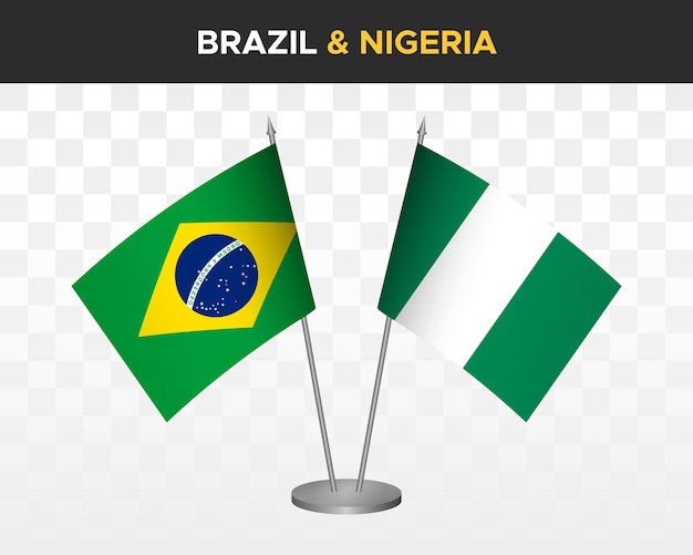 Brazil vs nigeria desk flags mockup isolated 3d vector illustration table flags