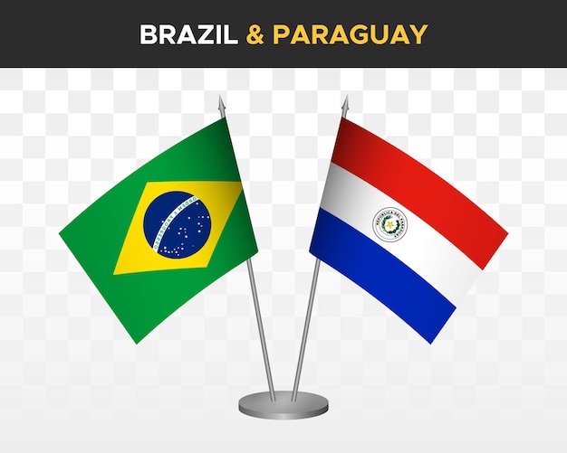 Brazil vs paraguay desk flags mockup isolated 3d vector illustration table flags