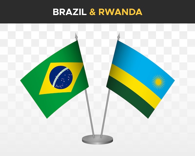 Brazil vs rwanda desk flags mockup isolated 3d vector illustration table flags