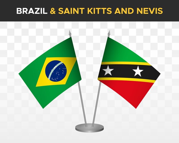 Brasile vs saint kitts nevis desk flag mockup isolato 3d illustrazione vettoriale bandiere da tavolo