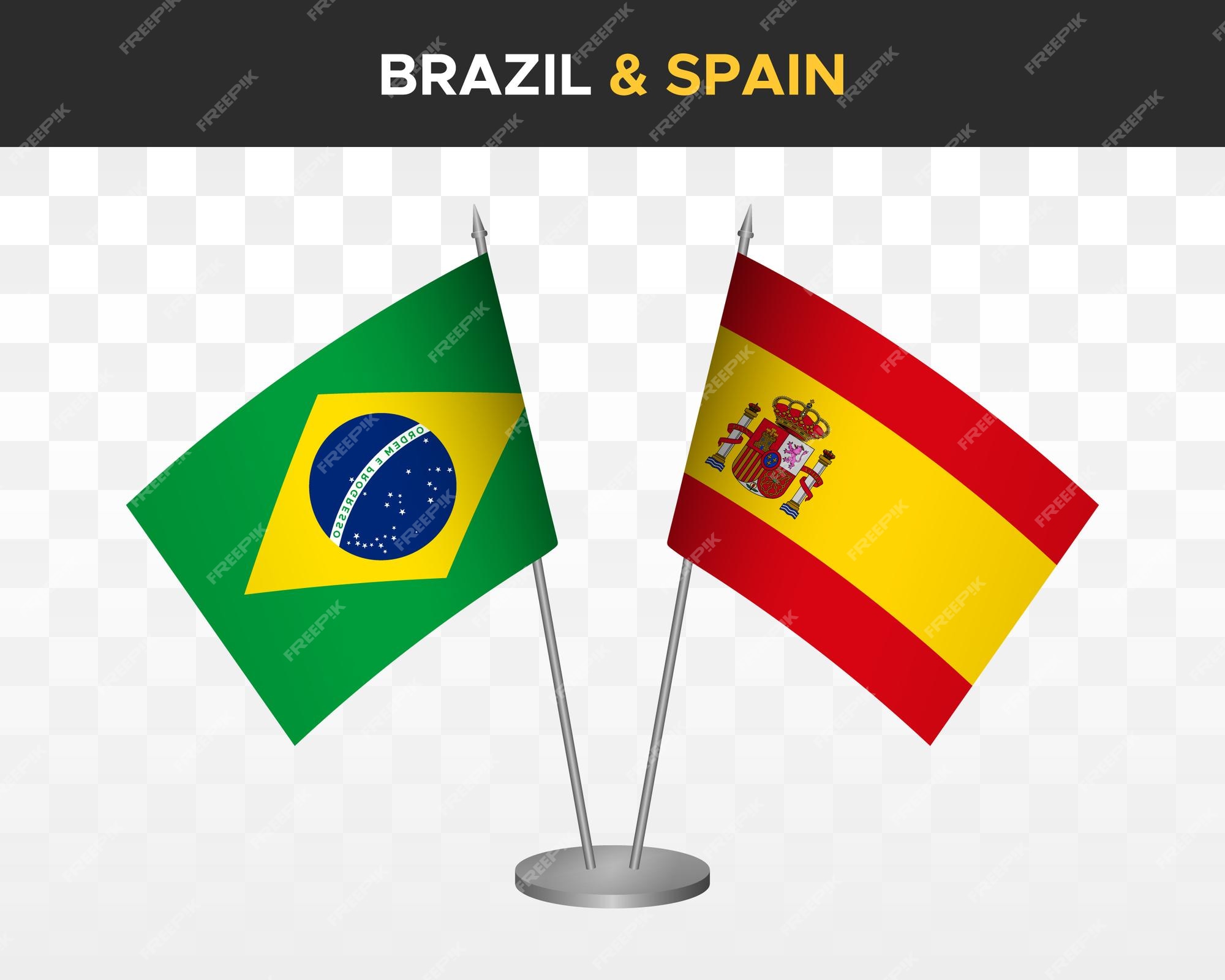 Premium Vector  Brazil vs spain desk flags mockup isolated 3d vector  illustration table flags