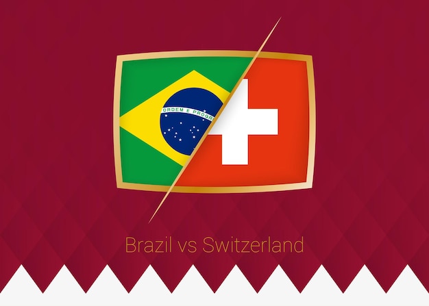 Brazil vs Switzerland group stage icon of football competition on burgundy background