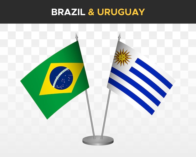 Brazil vs uruguay desk flags mockup isolated 3d vector illustration table flags