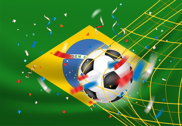 Vector brazil wins. ball in a net. football match winner concept